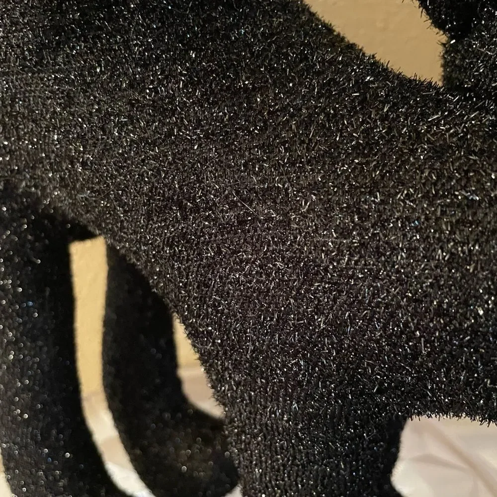 Vintage Black Cat Sparkling Green eyes Plush Free Standing Cat